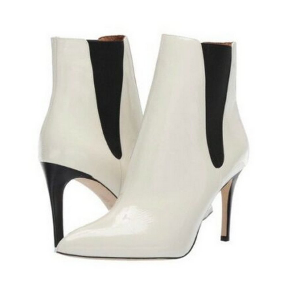 Joie Abbie Ivory White Patent Leather Stiletto Heel Ankle Boots Womens 9 NEW